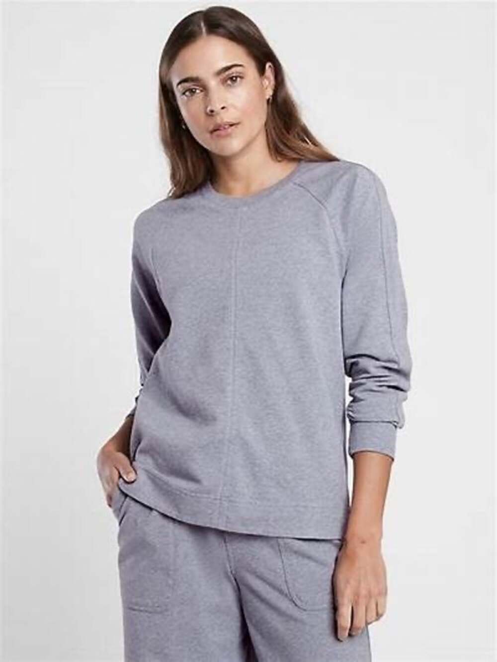 Athleta Farallon Swing Blue Heather Crewneck Pullover Sweatshirt Top Size XS